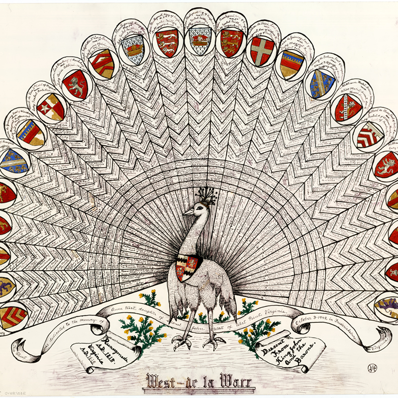 A family tree in the shape of a peacock 